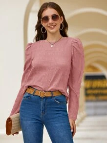 SHEIN LUNE Áo sơ mi nữ Nút màu trơn Giải trí - Bụi hồng - Xem 3