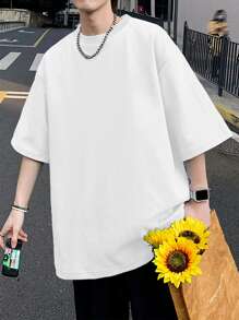 Manfinity EMRG Hombres Camiseta extragrande con estampado de slogan y hombros caídos - Blanco - Ver 2