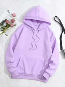 SHEIN EZwear Mushroom Print Drawstring Thermal Lined Hoodie - Lilac Purple - View 2