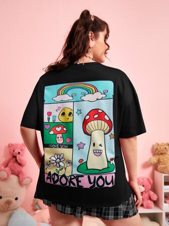 Anime Cartoon Graphic Drop Shoulder Tee