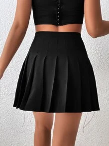 SHEIN Essnce Rhinestone Fringe Detail Pleated Skirt - Black - View 2