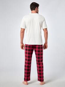 Men Gingham Print Pocket Patched PJ Set - Multicolor - View 2