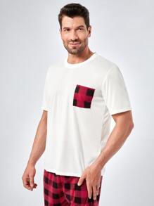 Men Gingham Print Pocket Patched PJ Set - Multicolor - View 3