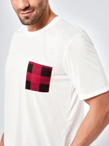 Men Gingham Print Pocket Patched PJ Set - Multicolor - View 6