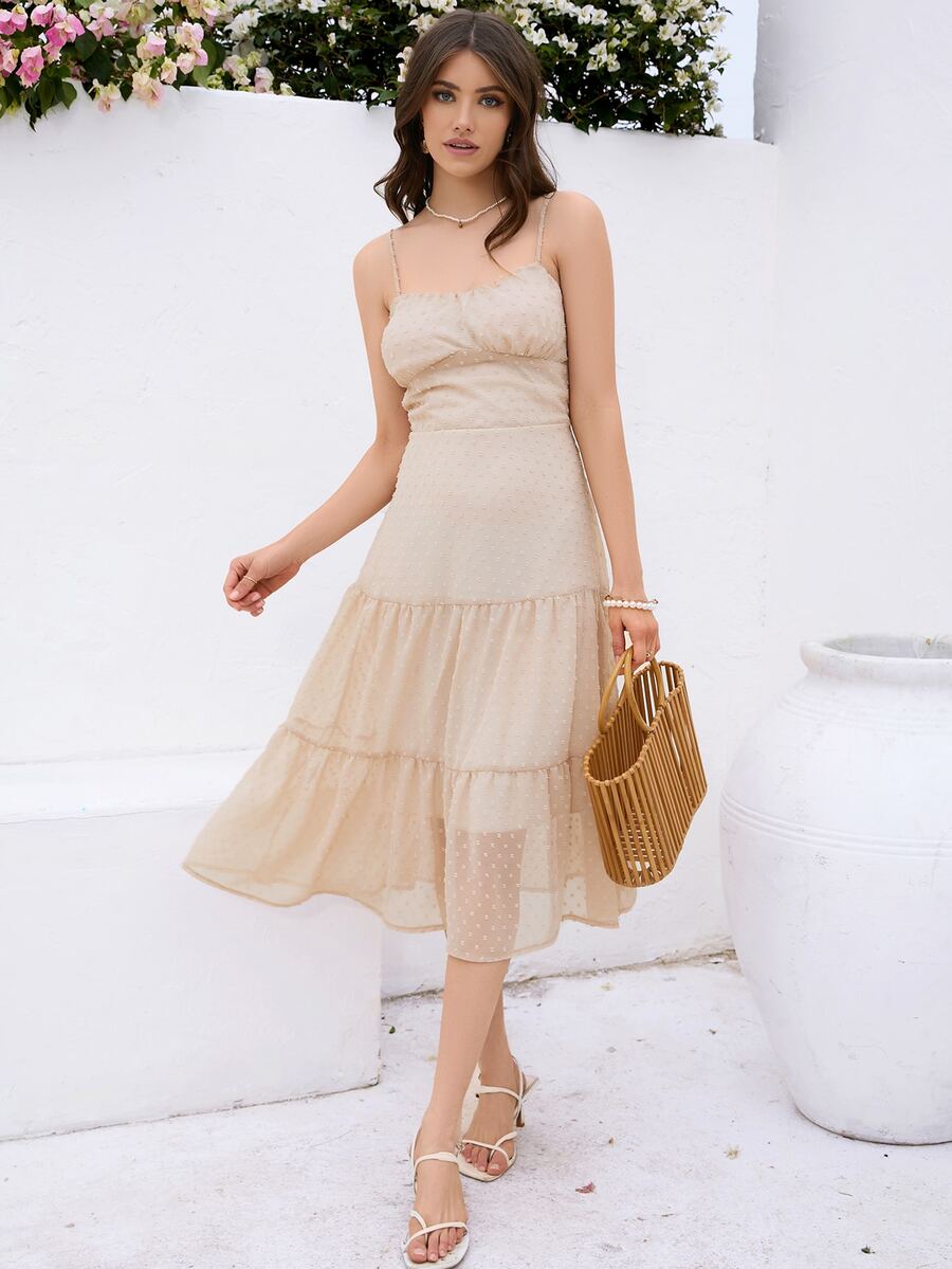 SHEIN VCAY Vestido de tirantes pecho con fruncido con diseño fruncido bajo con fruncido - Albaricoque - Ver 1