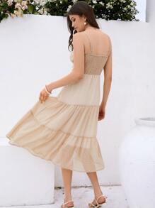 SHEIN VCAY Vestido de tirantes pecho con fruncido con diseño fruncido bajo con fruncido - Albaricoque - Ver 2