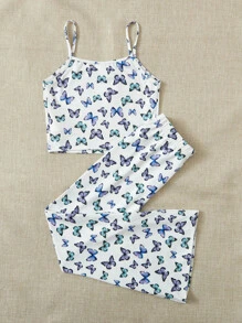 SHEIN Girls Butterfly Print Cami Top & Flare Leg Trousers - Multicolor - View 2