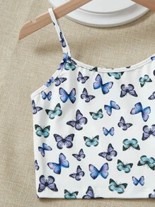 SHEIN Girls Butterfly Print Cami Top & Flare Leg Trousers - Multicolor - View 3