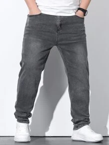 Manfinity Men Plus Slant Pocket Jeans - Grey - View 3