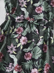 SHEIN 青少年女孩熱帶圖案腰帶掛脖連衣裙 - 彩色 - 查看 3