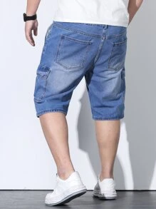 Manfinity LEGND Men Plus Cotton Flap Pocket Cargo Denim Shorts - Medium Wash - View 2