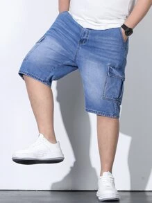 Manfinity LEGND Men Plus Cotton Flap Pocket Cargo Denim Shorts - Medium Wash - View 4