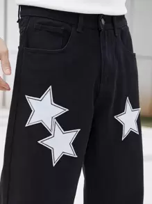 Manfinity EMRG Nam Bông Ngôi sao Đã vá Lỏng lẻo phù hợp Quần jean - màu đen - Xem 4