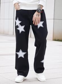 Manfinity EMRG Nam Bông Ngôi sao Đã vá Lỏng lẻo phù hợp Quần jean - màu đen - Xem 6