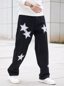 Manfinity EMRG Nam Bông Ngôi sao Đã vá Lỏng lẻo phù hợp Quần jean - màu đen - Xem 7
