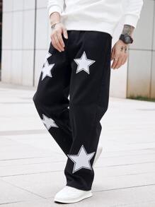 Manfinity EMRG Nam Bông Ngôi sao Đã vá Lỏng lẻo phù hợp Quần jean - màu đen - Xem 8