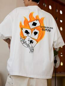 Manfinity 男士字母和撲克牌印花落肩T恤 - 白色 - 查看 1