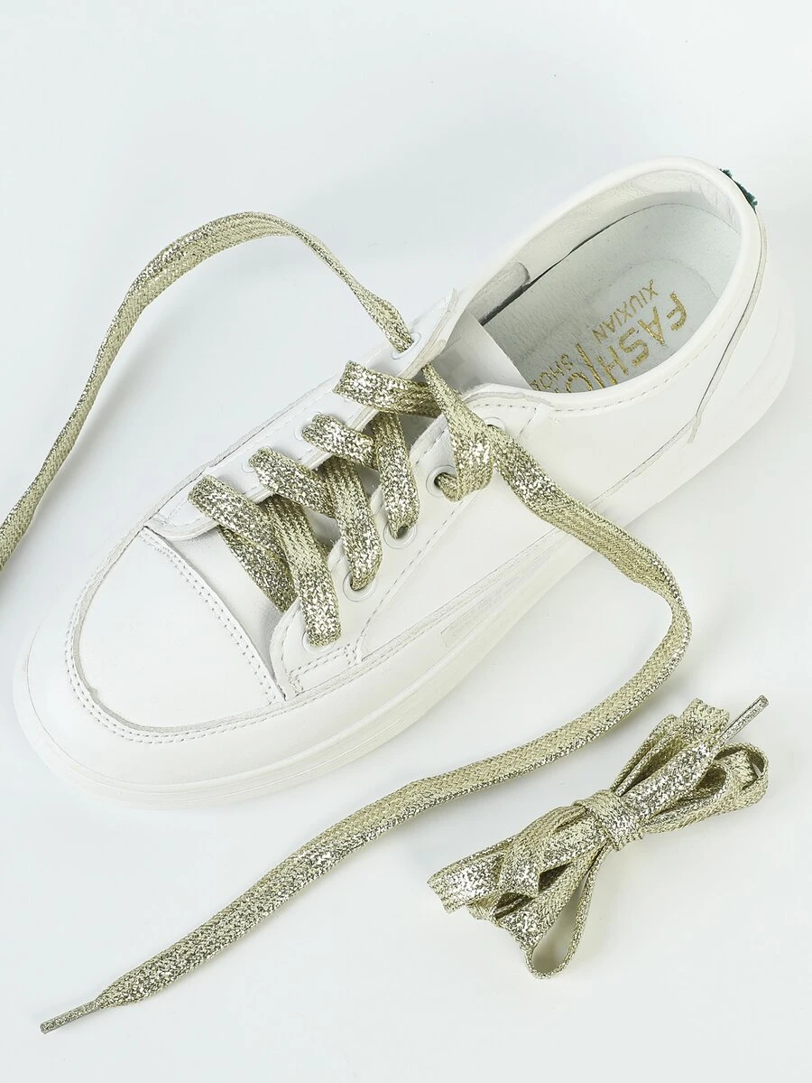 Gold Metallic Shoe Laces For Casual Shoes, Versatile Style - Gold - View 1