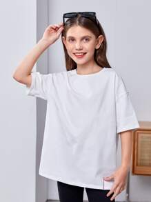 SHEIN Girls Slogan Graphic Drop Shoulder Tee - White - View 2