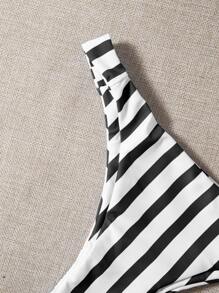 SHEIN Swim Summer Beach Striped Triangle Bikini Set & Mesh Shorts - Black and White - View 3