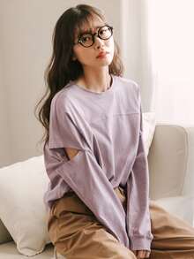 DAZY Cut Out Sleeve Tee - Purple - View 2