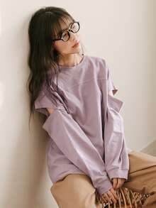 DAZY Cut Out Sleeve Tee - Purple - View 4