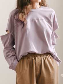 DAZY Cut Out Sleeve Tee - Purple - View 6