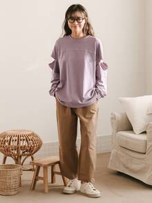 DAZY Cut Out Sleeve Tee - Purple - View 7