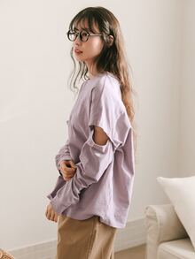 DAZY Cut Out Sleeve Tee - Purple - View 8