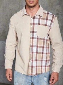 Manfinity Men Plus Plaid Print Pocket Patched Shirt - Khaki - View 6