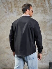 Manfinity Men Plus Plaid Print Pocket Patched Shirt - Black - View 2