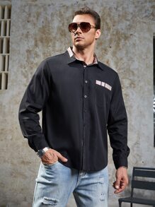 Manfinity Men Plus Plaid Print Pocket Patched Shirt - Black - View 5