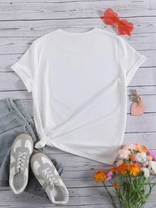 SHEIN LUNE Floral & Wings Print Tee - White - View 2