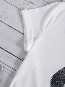 SHEIN LUNE Floral & Wings Print Tee - White - View 5