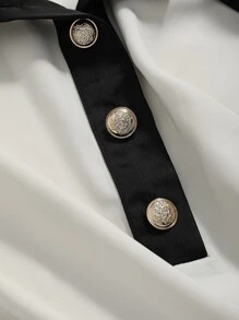 DAZY Contrast Collar Puff Sleeve Shirt - Beige - View 7