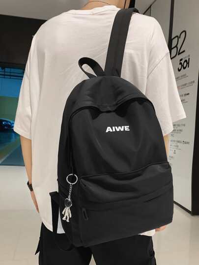 peach tree 简约纯色尼龙背包，带桃树吊饰 圣诞男士包 度假旅行必备品 爸爸礼物 书包 大容量旅行背包 运动包 笔记本电脑包 书包 趣味礼物 礼品包 男友礼物 黑色包 假日必备品 露营旅行包 夏季返校沙滩包 沙滩笔记本电脑包 运动生活 夏季包 春假包 背包 旅行必备品 大包 学校用品 学校背包 学校包 大学返校用品