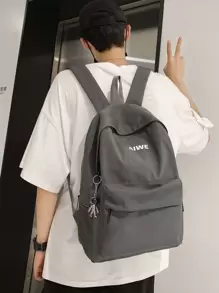 peach tree 简约纯色尼龙背包，带桃树钥匙扣，圣诞男士包，度假旅行必备品，爸爸礼物，书包，大容量旅行背包，运动包，笔记本电脑包，书包，趣味礼物包，男朋友礼物，节日必备品，露营旅行包，夏季返校沙滩包，沙滩笔记本电脑包，运动生活，夏季包 - 灰色 - 查看 5