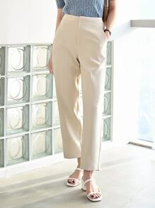 DAZY Solid Slant Pocket Suit Trousers - Apricot - View 5