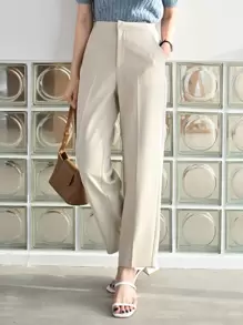 DAZY Solid Slant Pocket Suit Trousers - Apricot - View 1