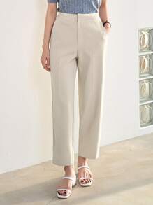 DAZY Solid Slant Pocket Suit Trousers - Apricot - View 7
