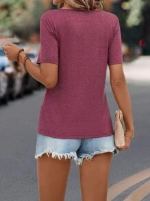SHEIN LUNE Pocket Patched Tee - Purple - View 3