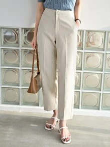 DAZY Solid Slant Pocket Suit Trousers - Apricot - View 3