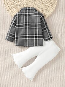 Đứa bé gái Kẻ sọc Áo sơ mi & Ren Mộc nhĩ Quần ống loe & Chất rắn Cami ngọn - Nhiều màu - Xem 2