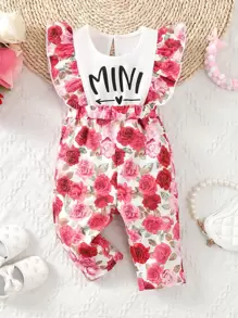 Bebé Mono con estampado floral y letra ribete con fruncido 2 en 1