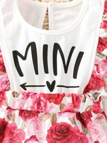 Bebé Mono con estampado floral y letra ribete con fruncido 2 en 1