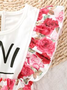 Bebé Mono con estampado floral y letra ribete con fruncido 2 en 1