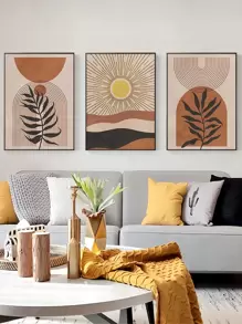 3 件装北欧简约各种几何形状、现代艺术图案、帆布材质、适用于家庭客厅装饰画艺术墙无框画、西式家居装饰、房间海报、极简主义墙面装饰、房间装饰美学、房间装饰用品 - 彩色 - 查看 1