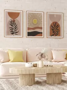 3 件装北欧简约各种几何形状、现代艺术图案、帆布材质、适用于家庭客厅装饰画艺术墙无框画、西式家居装饰、房间海报、极简主义墙面装饰、房间装饰美学、房间装饰用品 - 彩色 - 查看 6