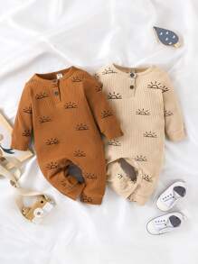 SHEIN Vintaside Kids 嬰兒男孩2件套太陽印花肋編連身衣 - 彩色 - 查看 3