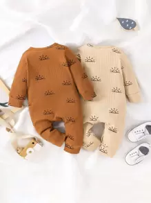 SHEIN Vintaside Kids 嬰兒男孩2件套太陽印花肋編連身衣 - 彩色 - 查看 2
